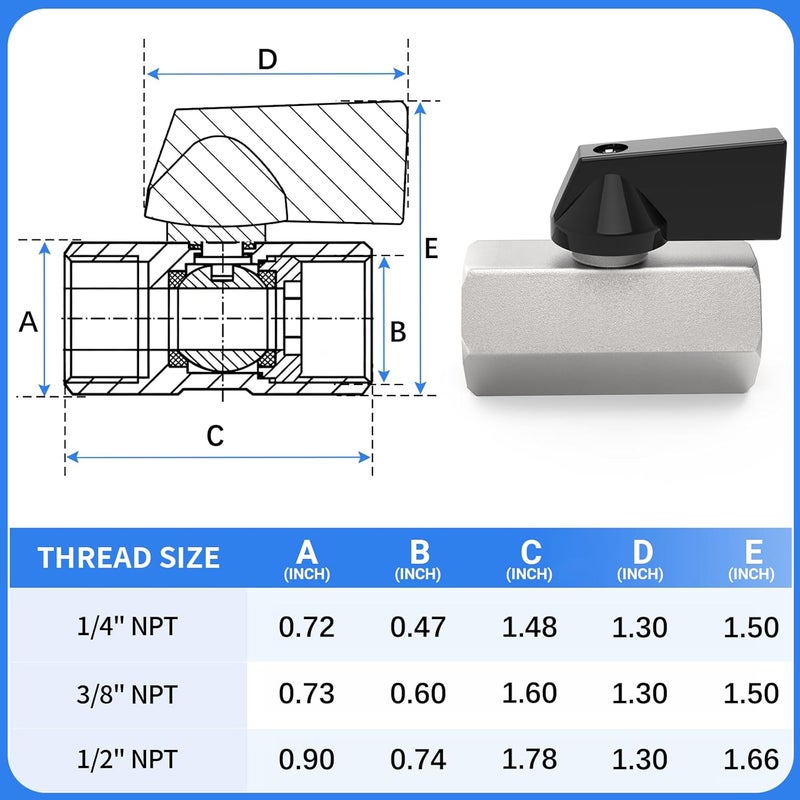 ChillWaves Brass Mini Ball Valve, Shut Off Switch Ball Valve 1/2" NPT Female x 1/2" NPT Female Thread Pipe Fitting(4-PACK) - Image 2